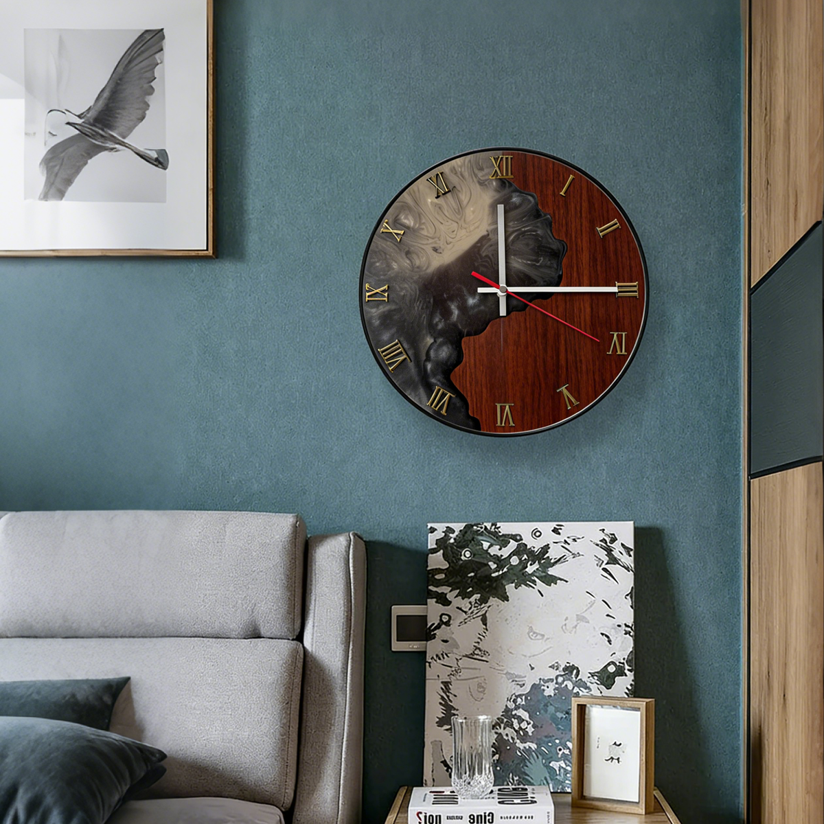 Black Walnut Wood Epoxy Resin Wall Clock