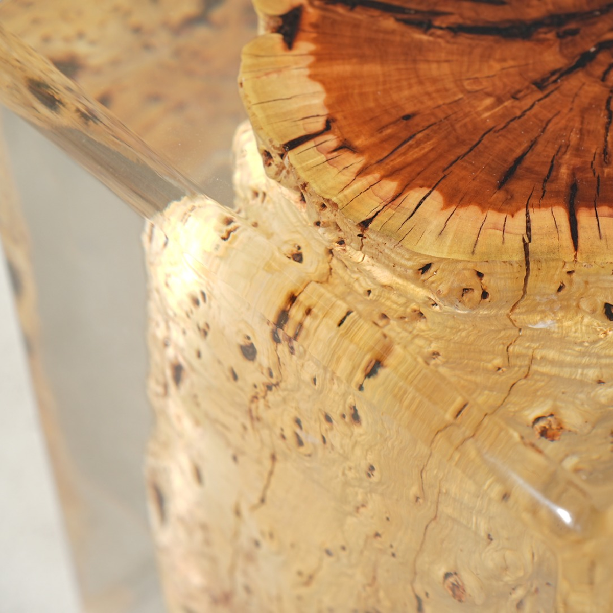 Epoxy Resin Encased Burl Wood Cube Stool