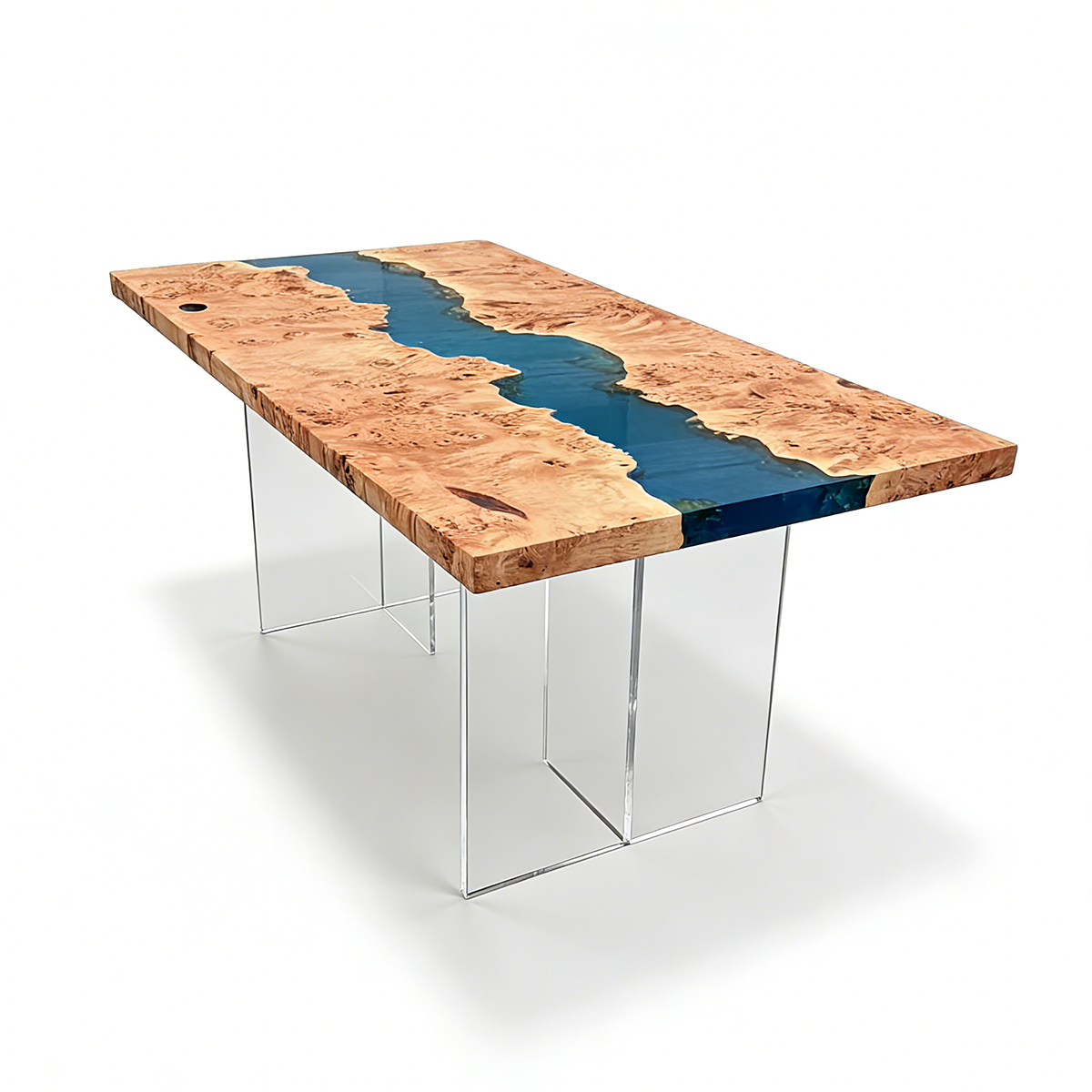 Poplar Wood  Rectangle Blue River  Resin Conference Table