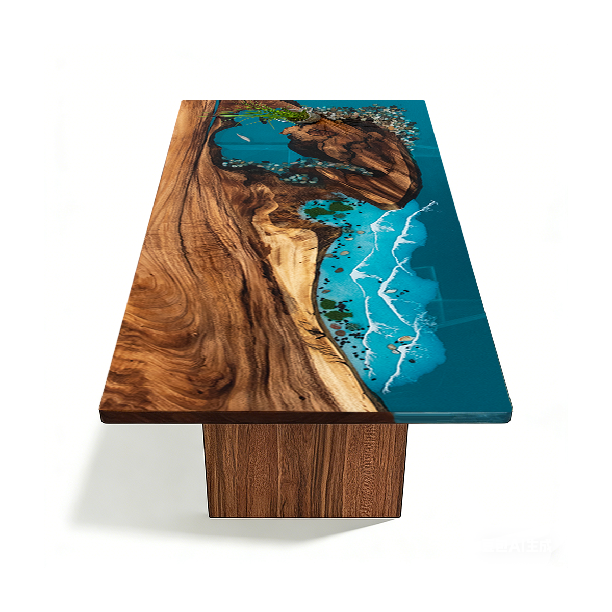Walnut Wood Coastal Scenery Rectangle Epoxy Resin Dining Table