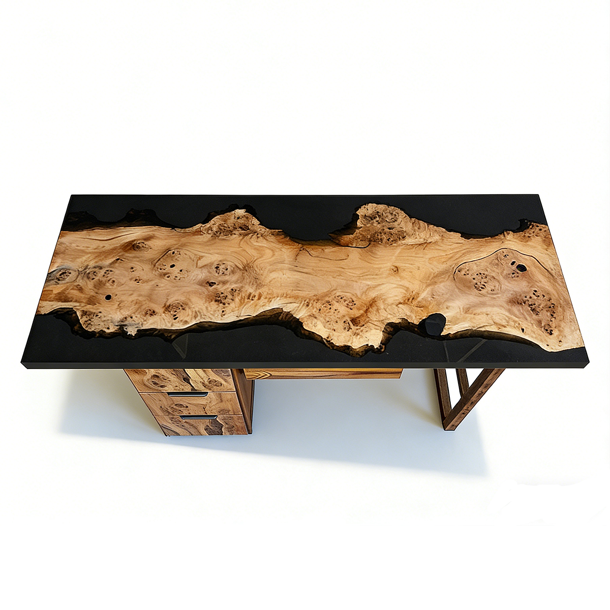 Olive Wood Black Epoxy Desk