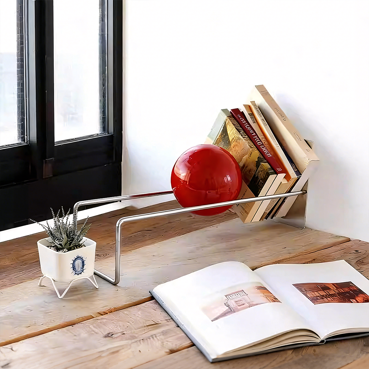 Minimalist Bauhaus Slanted Desktop Book Rack