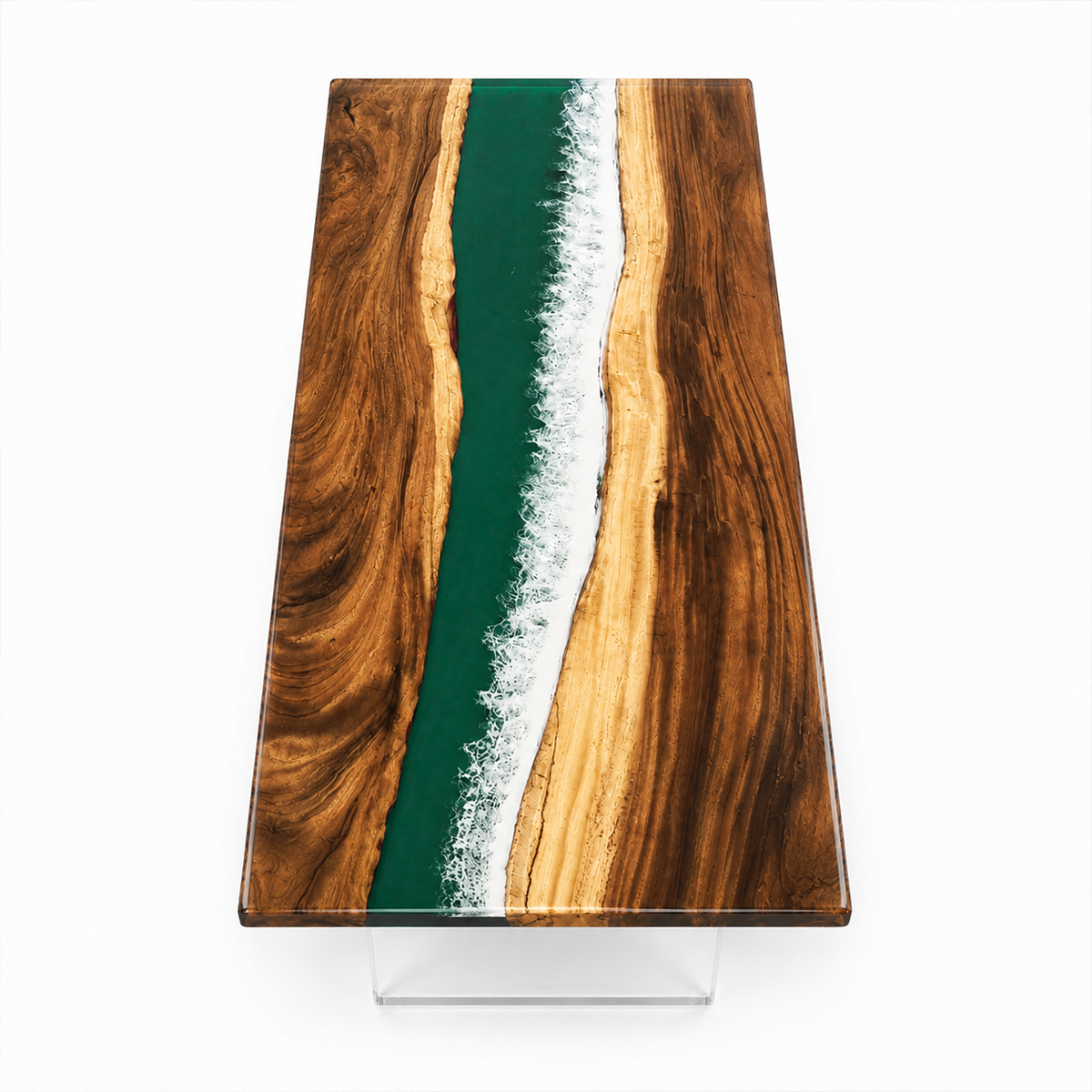 Walnut Wood with Green Wave Epoxy Resin Conference Table