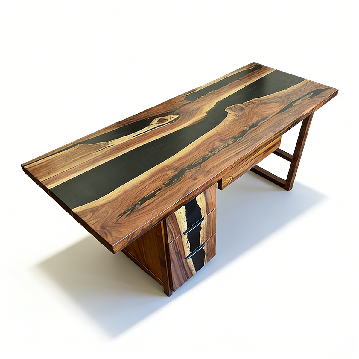 Black Walnut Wood Black Epoxy Desk