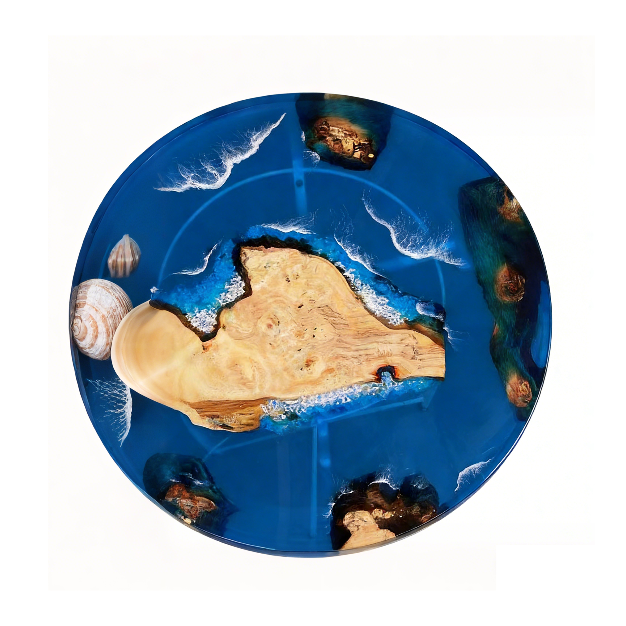 Poplar Wood Ocean Scene Resin Round Table