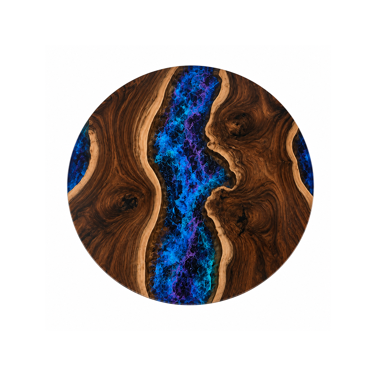 Black Walnut with Sky Epoxy Resin Round Dining Table