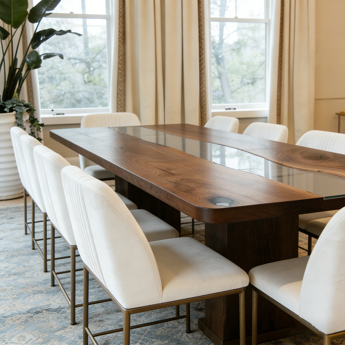 Black Walnut Wood Black River Epoxy Resin Dining Table