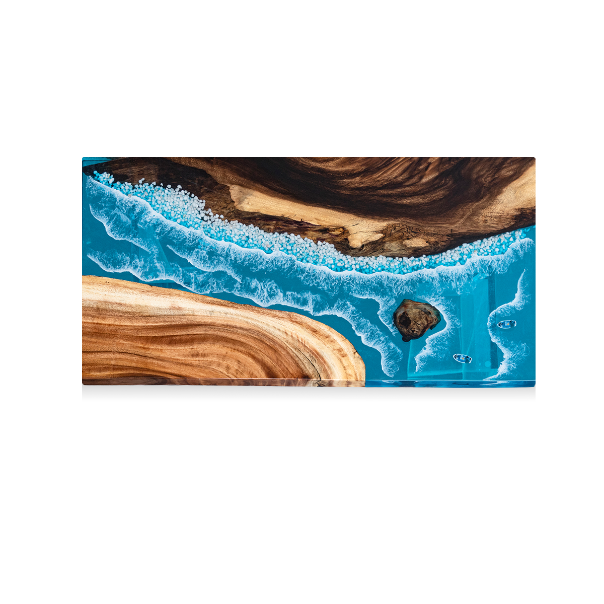 Walnut Wood Blue River Rectangle Epoxy Resin Dining Table