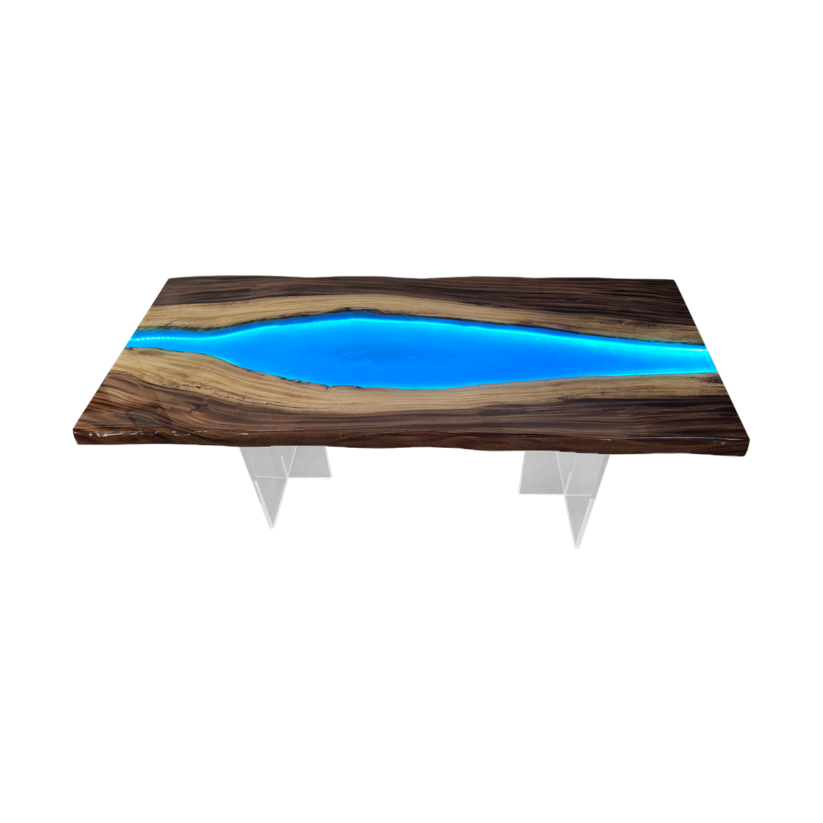 Walnut Wood LED Blue River Epoxy Resin Dining Table