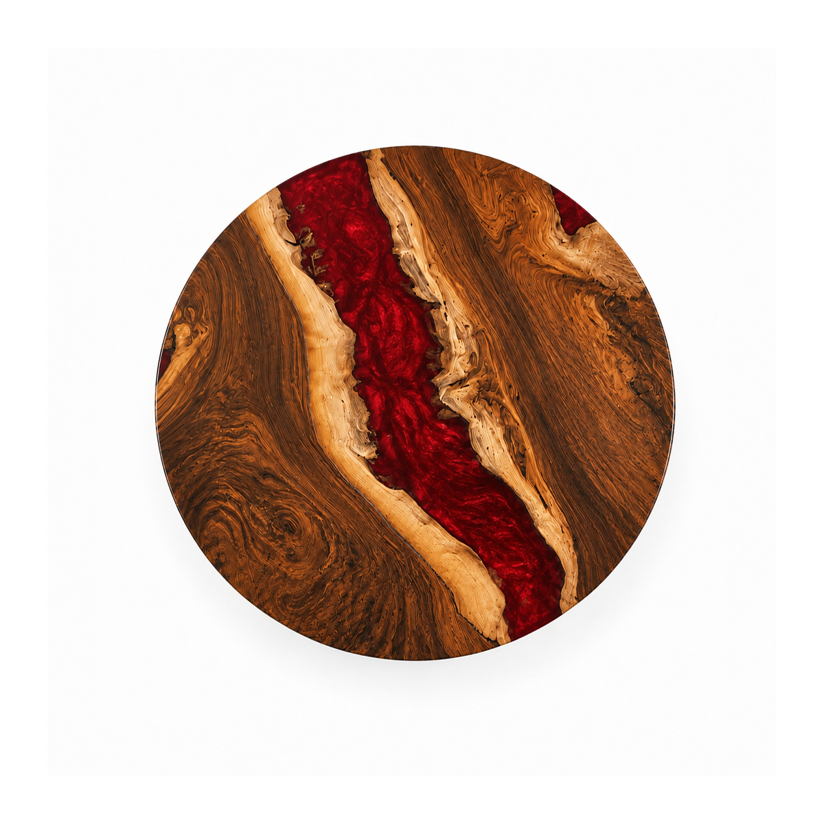 Walnut with Red Epoxy Resin Round Dining Table