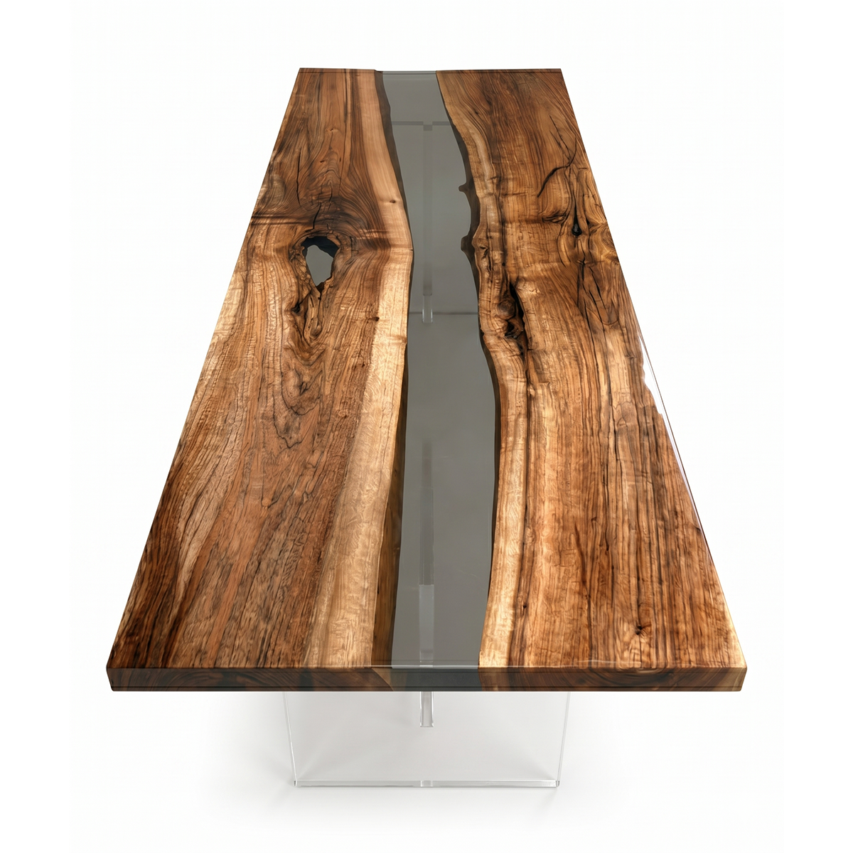 Black Walnut Wood with Transparent Epoxy Resin Dining Table 31.5"W x 78.7"L Thickness 1.6"