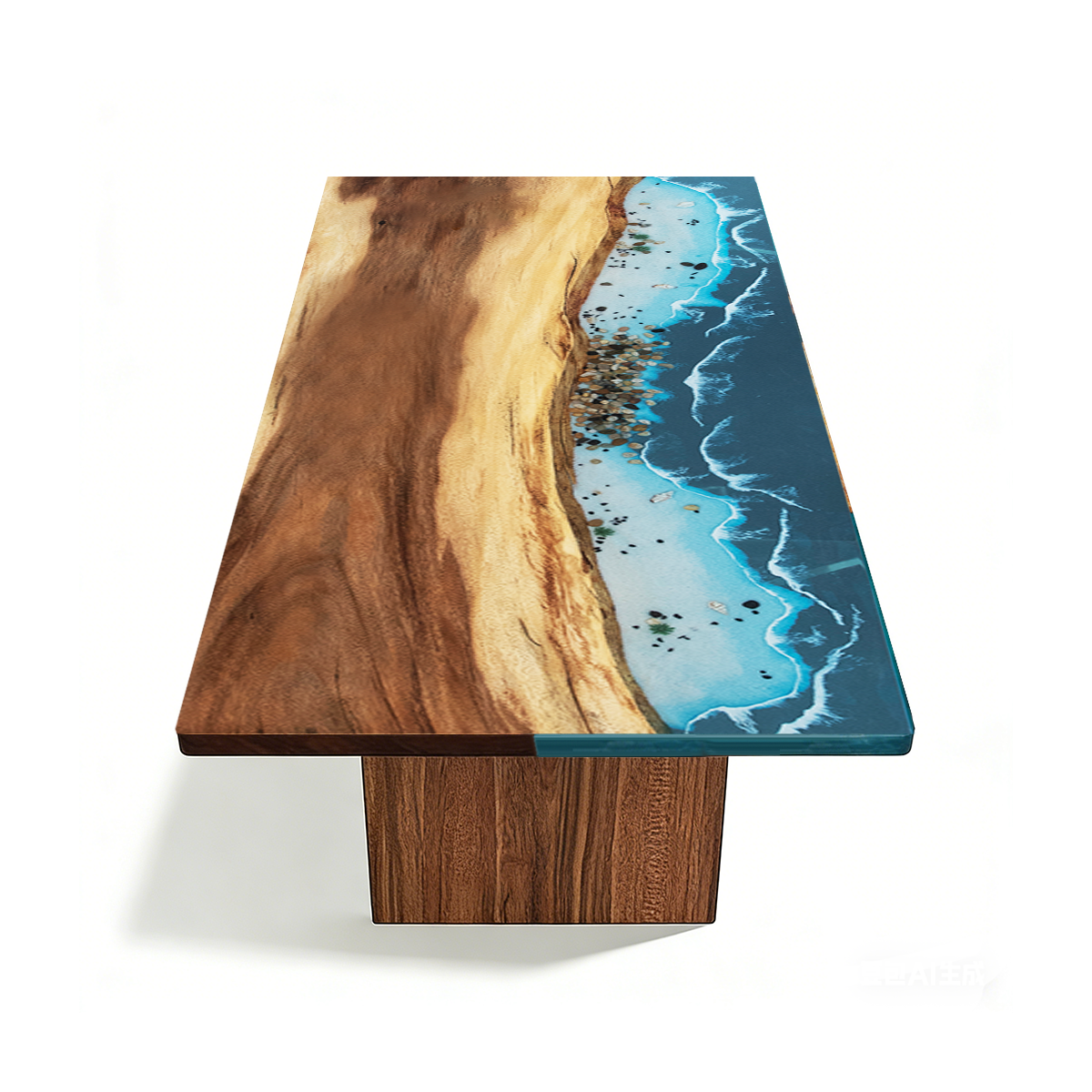 Olive Wood Blue Wave Rectangular Epoxy Resin Dining Table