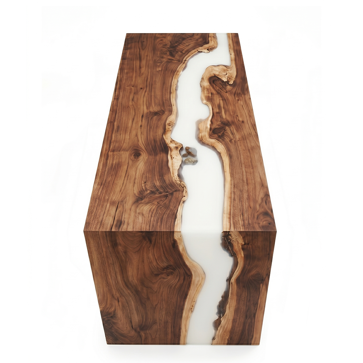 Walnut Wood White Epoxy Resin Waterfall Dining Table