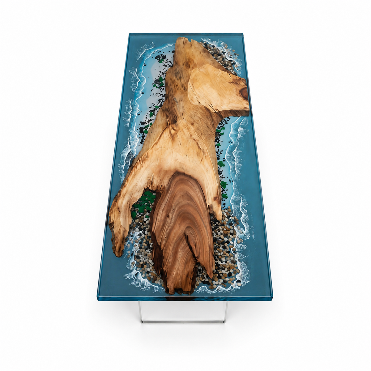 Walnut Wood with Blue Wave Epoxy Resin Conference Table
