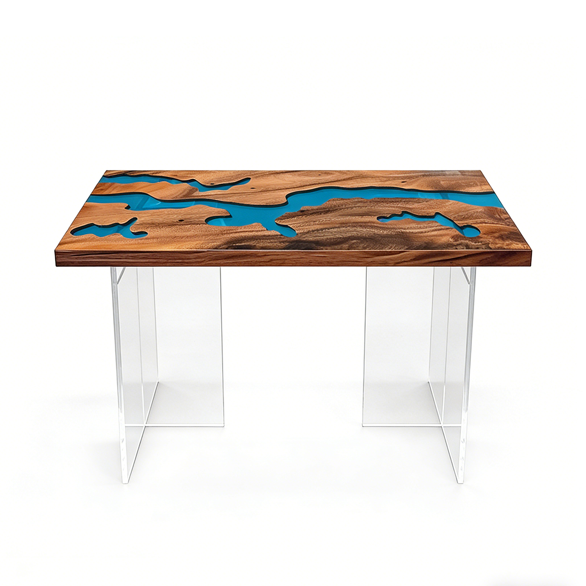 Walnut Wood Blue River Epoxy Resin Dinning Table