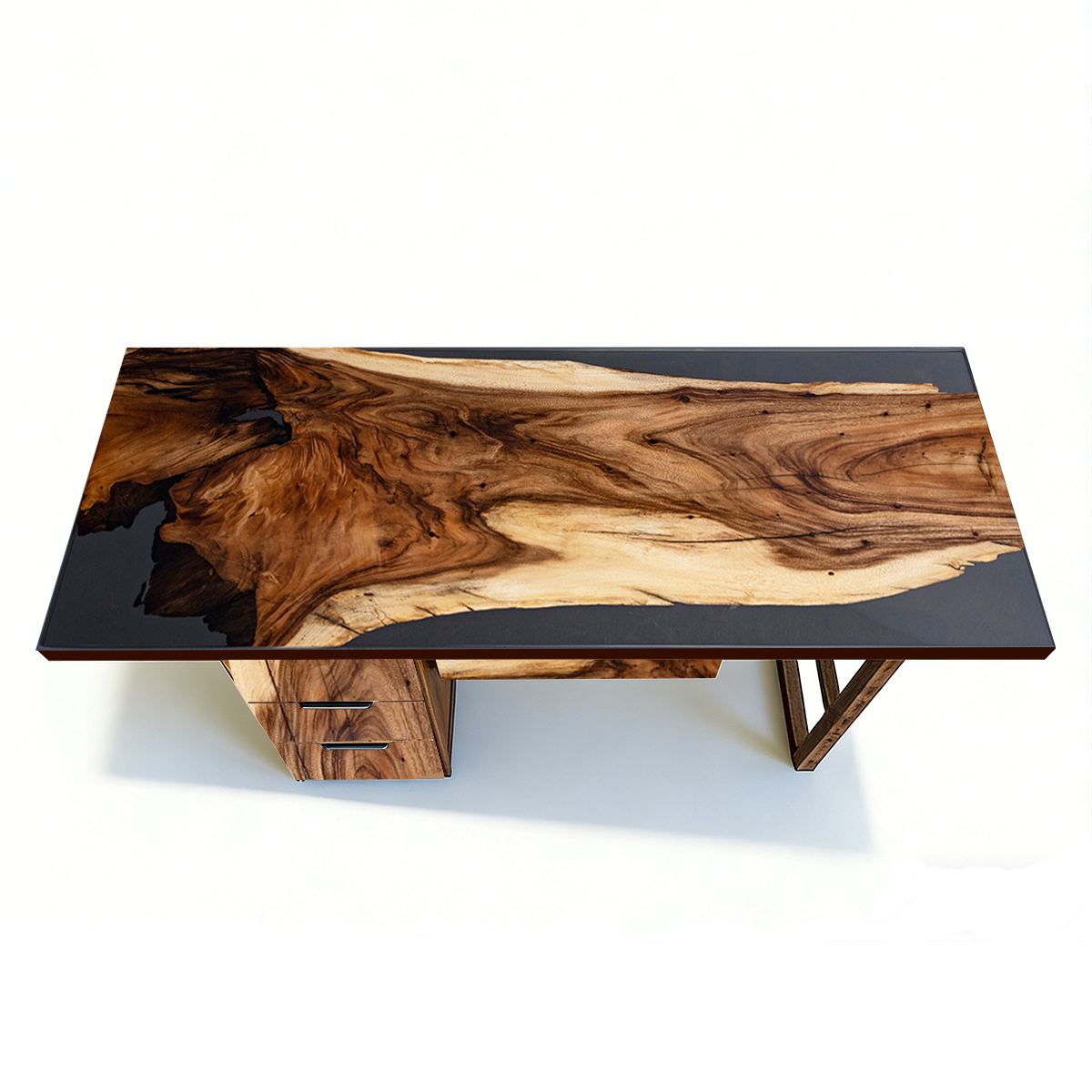 Black Walnut Wood Black Epoxy Desk