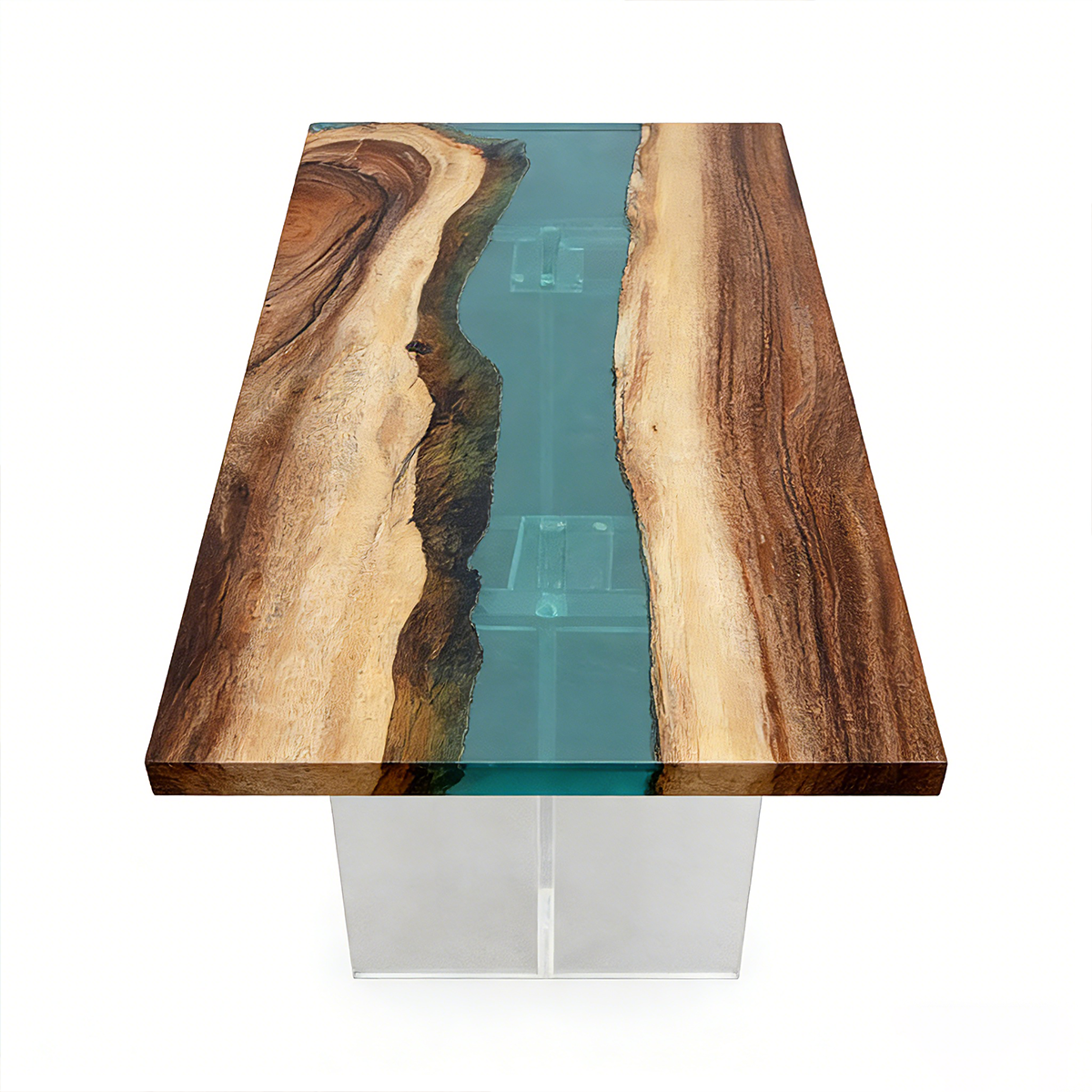Walnut Wood Transparent Blue Epoxy Resin Dining Table