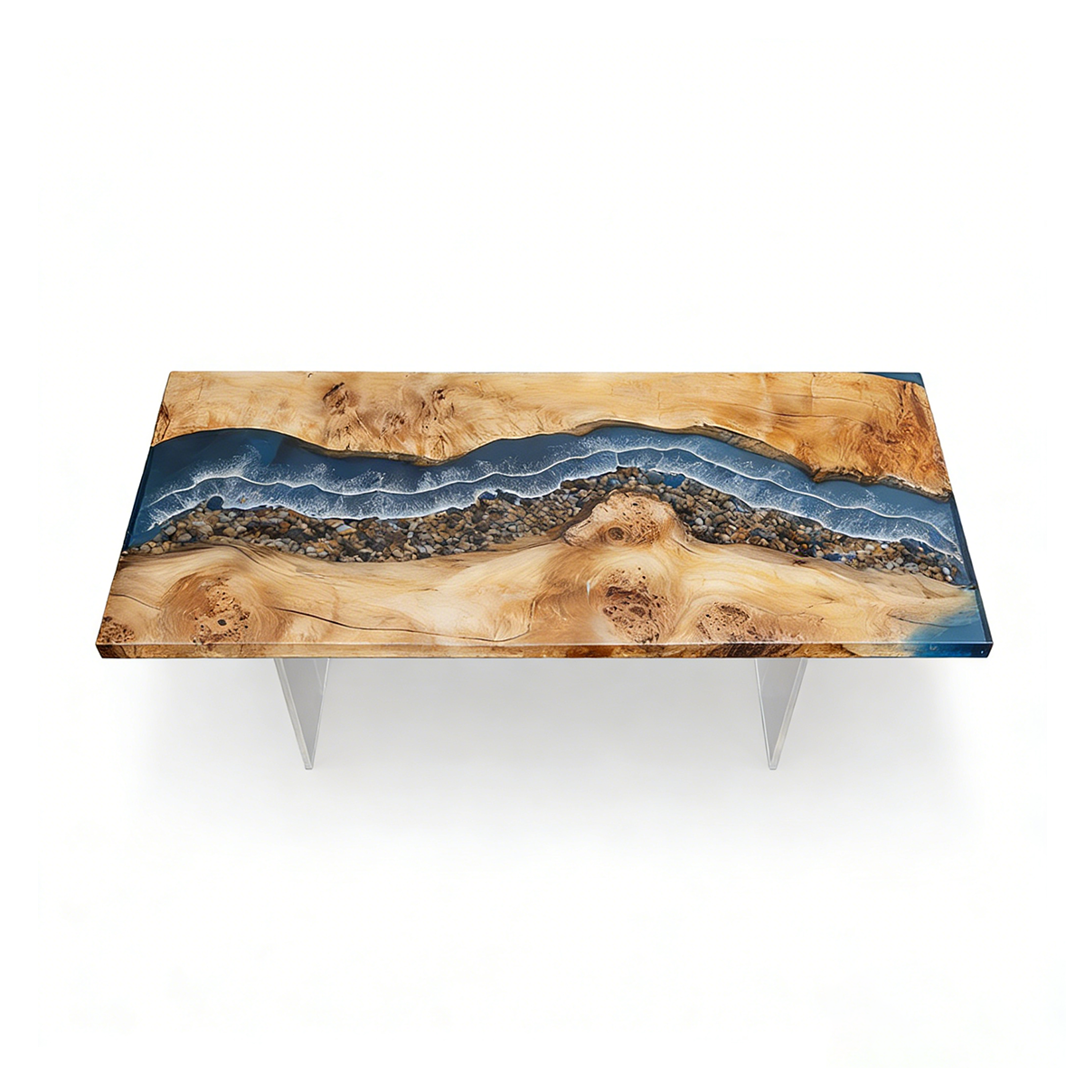 Poplar Wood Sea Wave Rectangle Epoxy Resin Dining Table