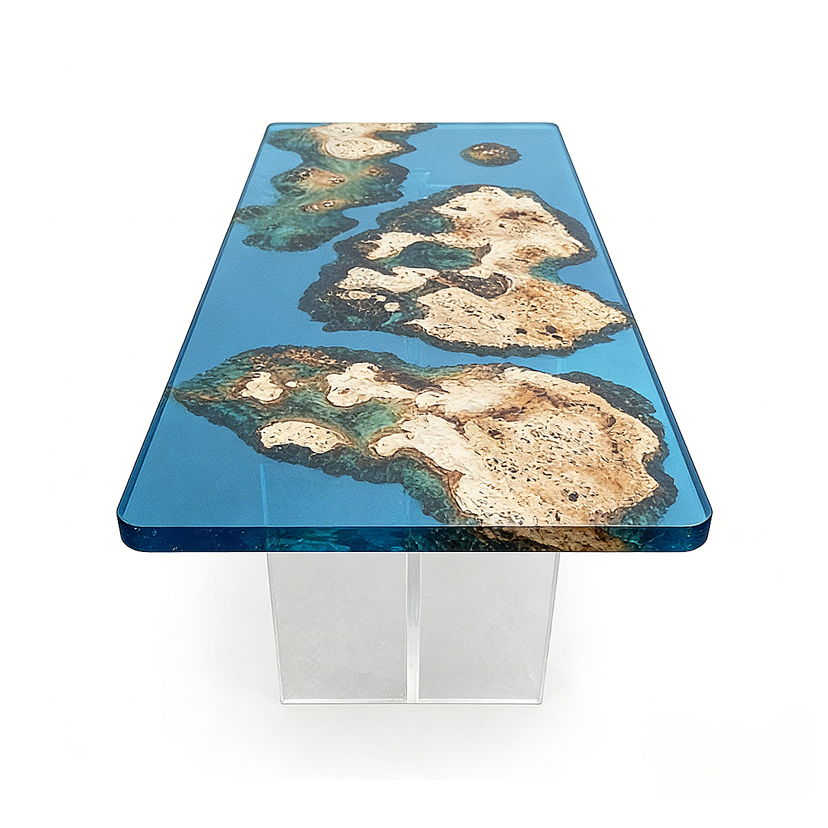 Poplar Wood Ocean Scene Rectangle Resin Coffee Table