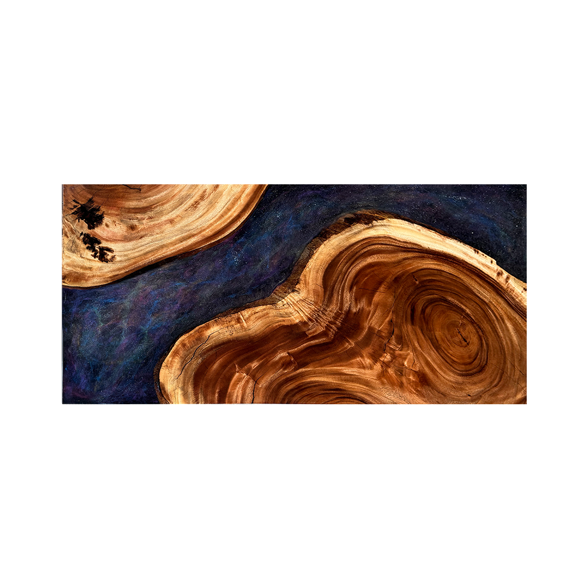 Rectangular Burl Wood Deep Blue Starry Epoxy Resin Dining Table