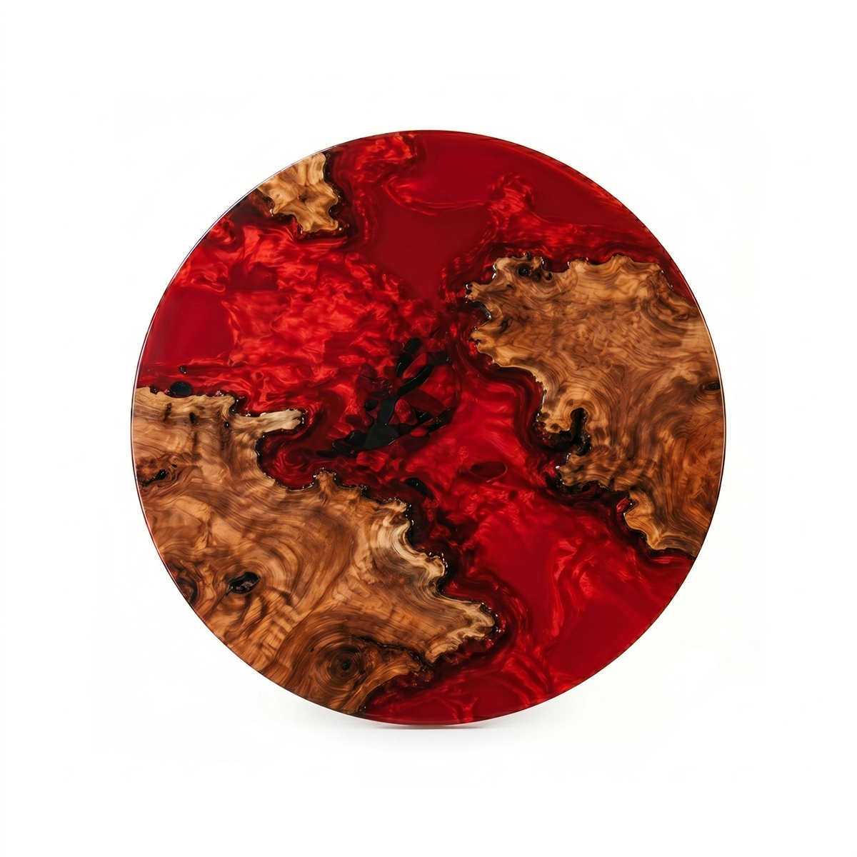 Round Burl Wood Red Epoxy Resin Coffee Table