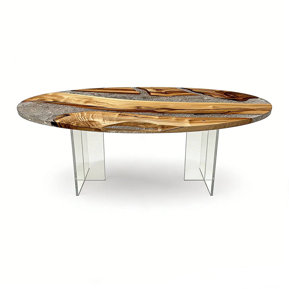 Camphor Wood Elliptical Resin Coffee Table