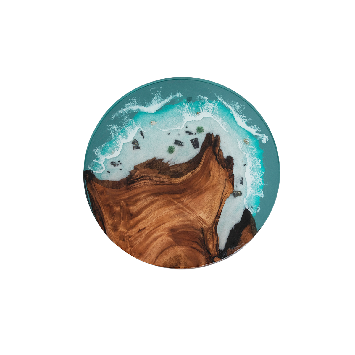 Olive Wood Blue Wave Resin Round Table