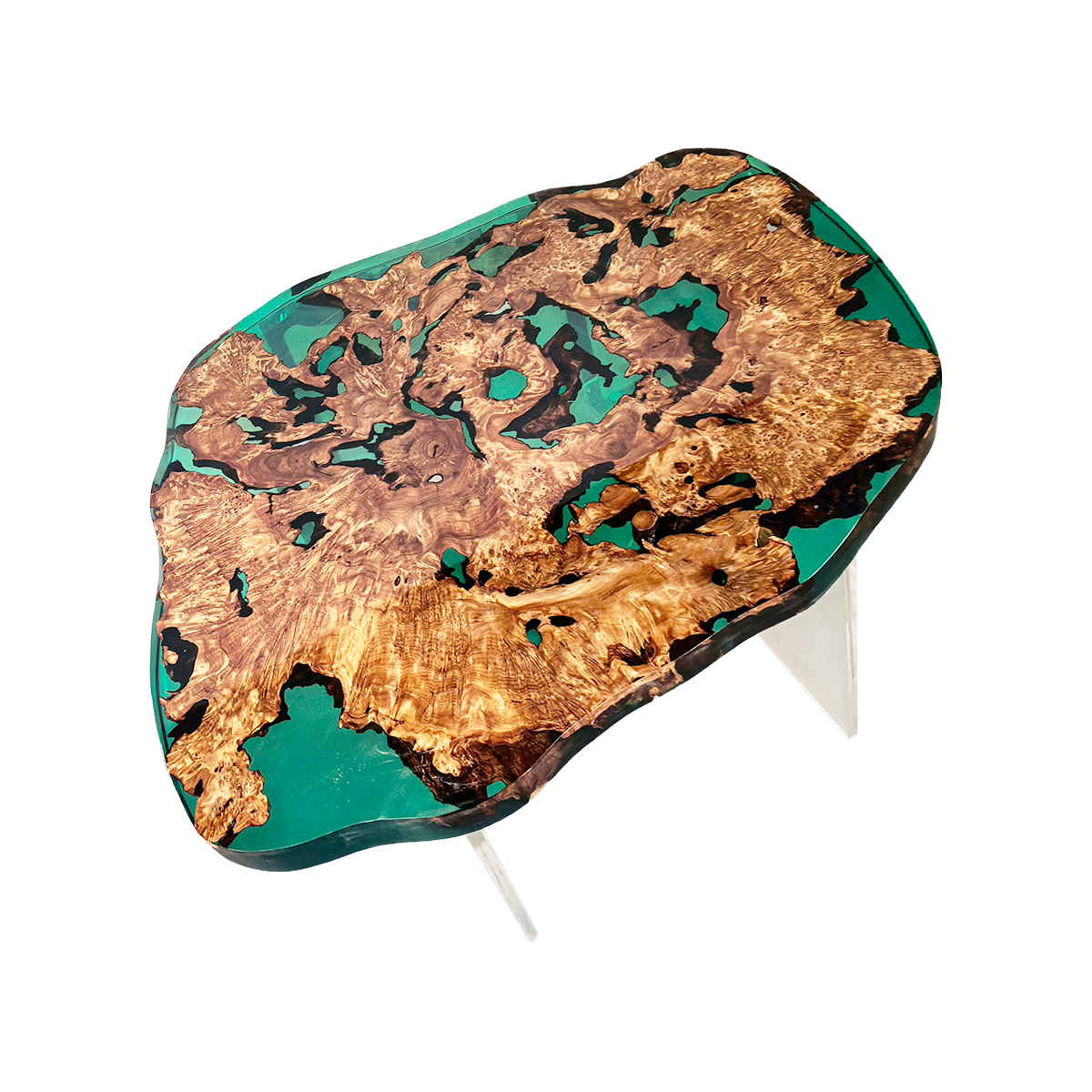Burl Wood Teal Epoxy Resin Coffee Table