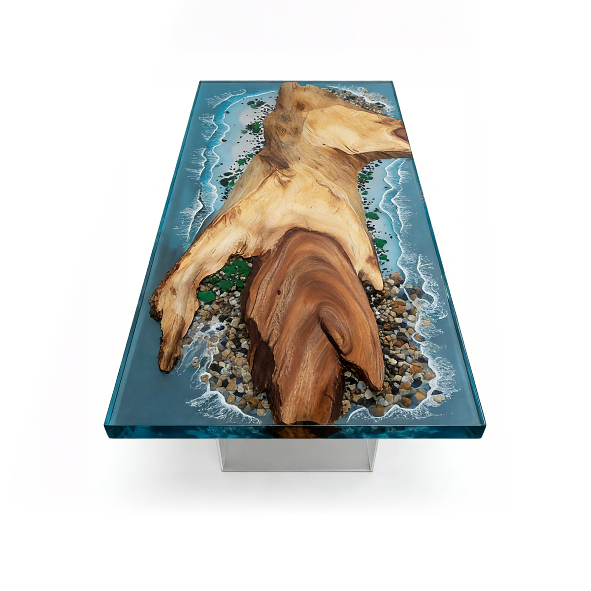 Walnut Wood Ocean Scene Rectangle Epoxy Resin coffee table
