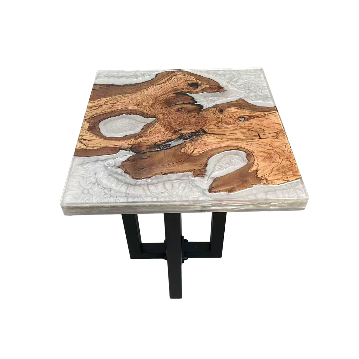 Olive Wood & Frosted Epoxy Resin Side Table