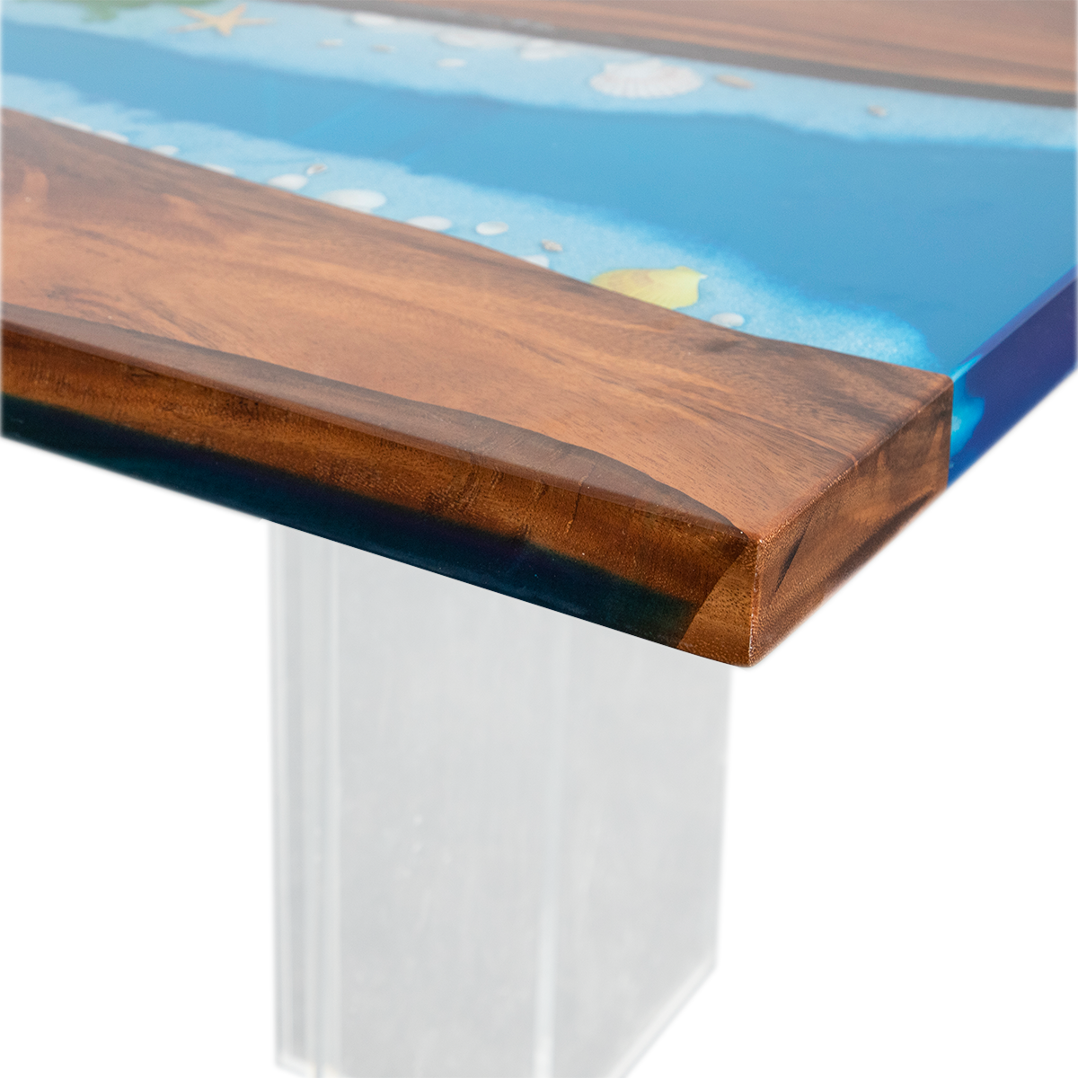 Walnut Wood Blue River Rectangle Epoxy Resin Dining Table