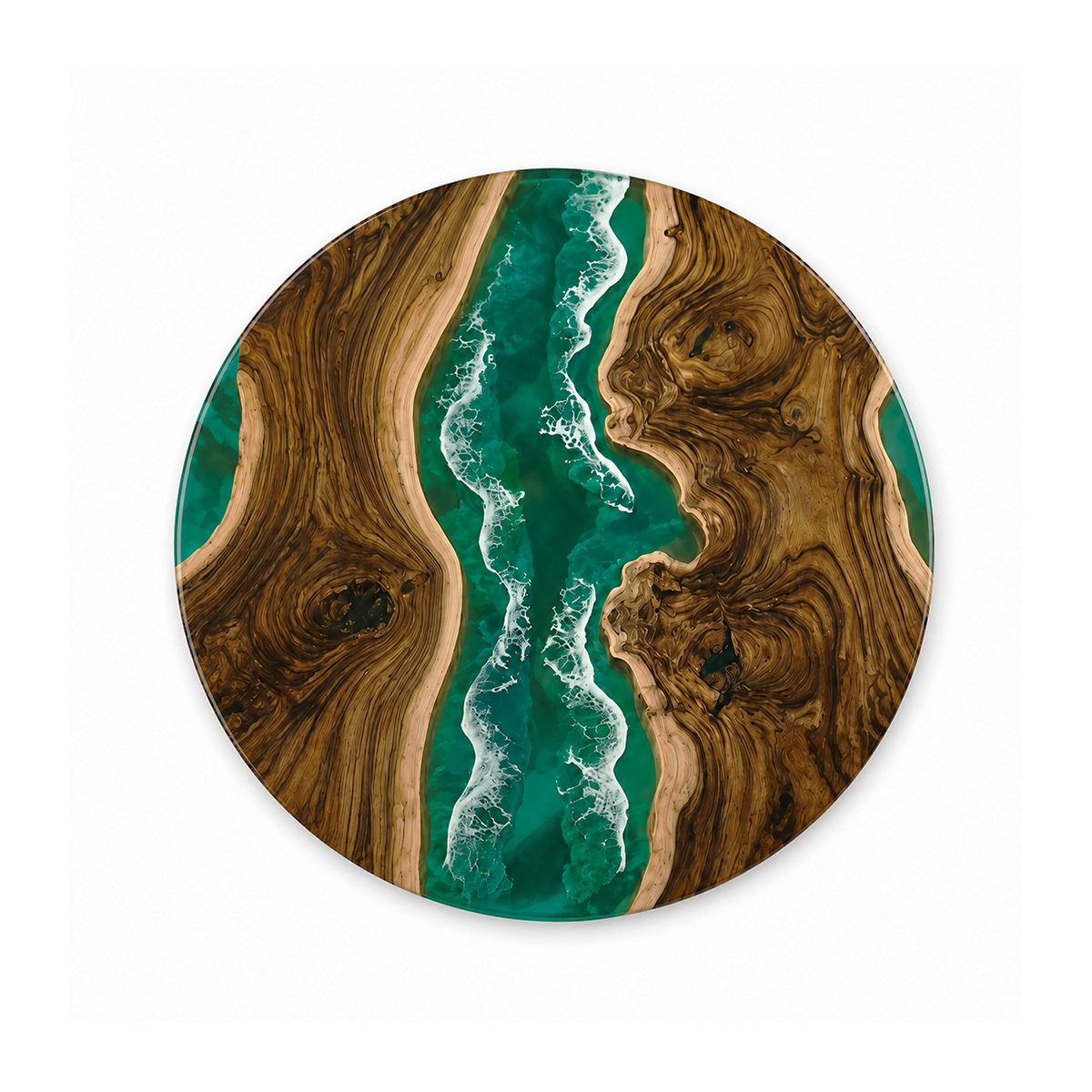Black Walnut with Green Wave Epoxy Resin Round Table
