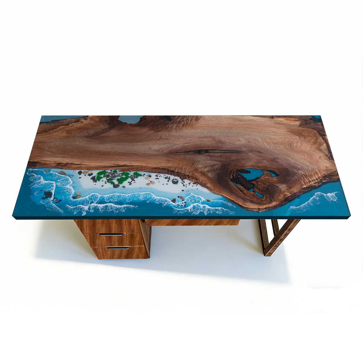 Black Walnut Wood Ocean Wave Epoxy Desk
