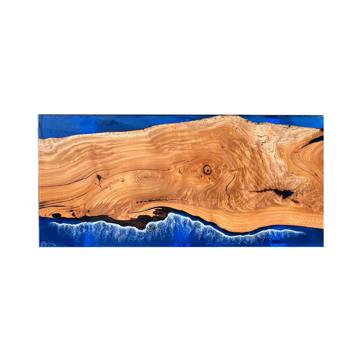 Rectangle Olive Wood Blue Epoxy Resin Ocean Wave Dining Table