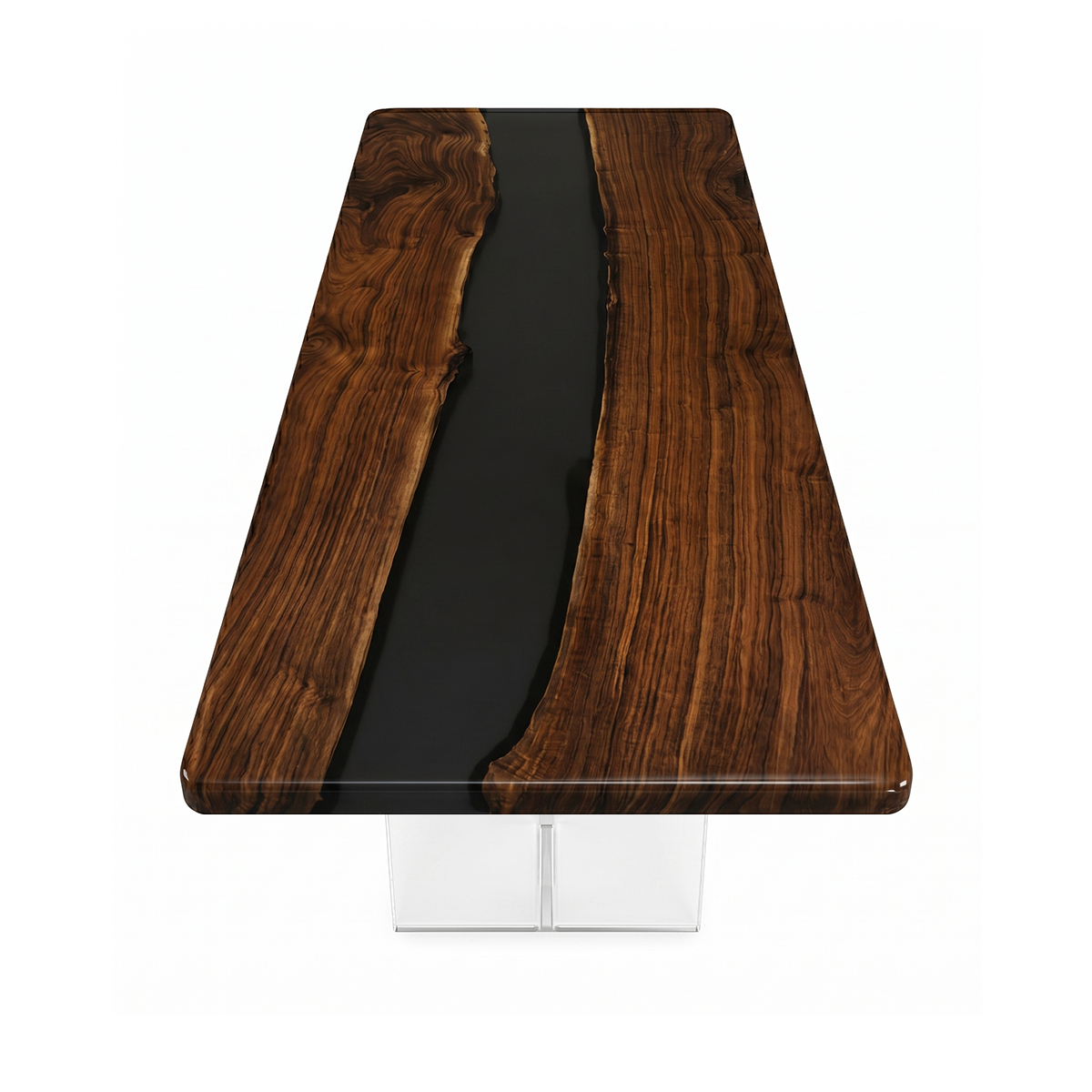 Black Walnut Wood with Transparent Epoxy Resin Dining Table 31.5"W x 78.7"L Thickness 2.0"