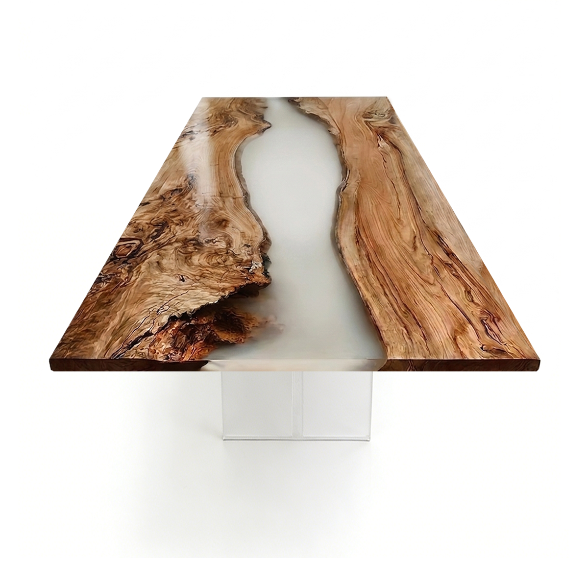 Olive Wood Clear White Epoxy Resin River Dining Table
