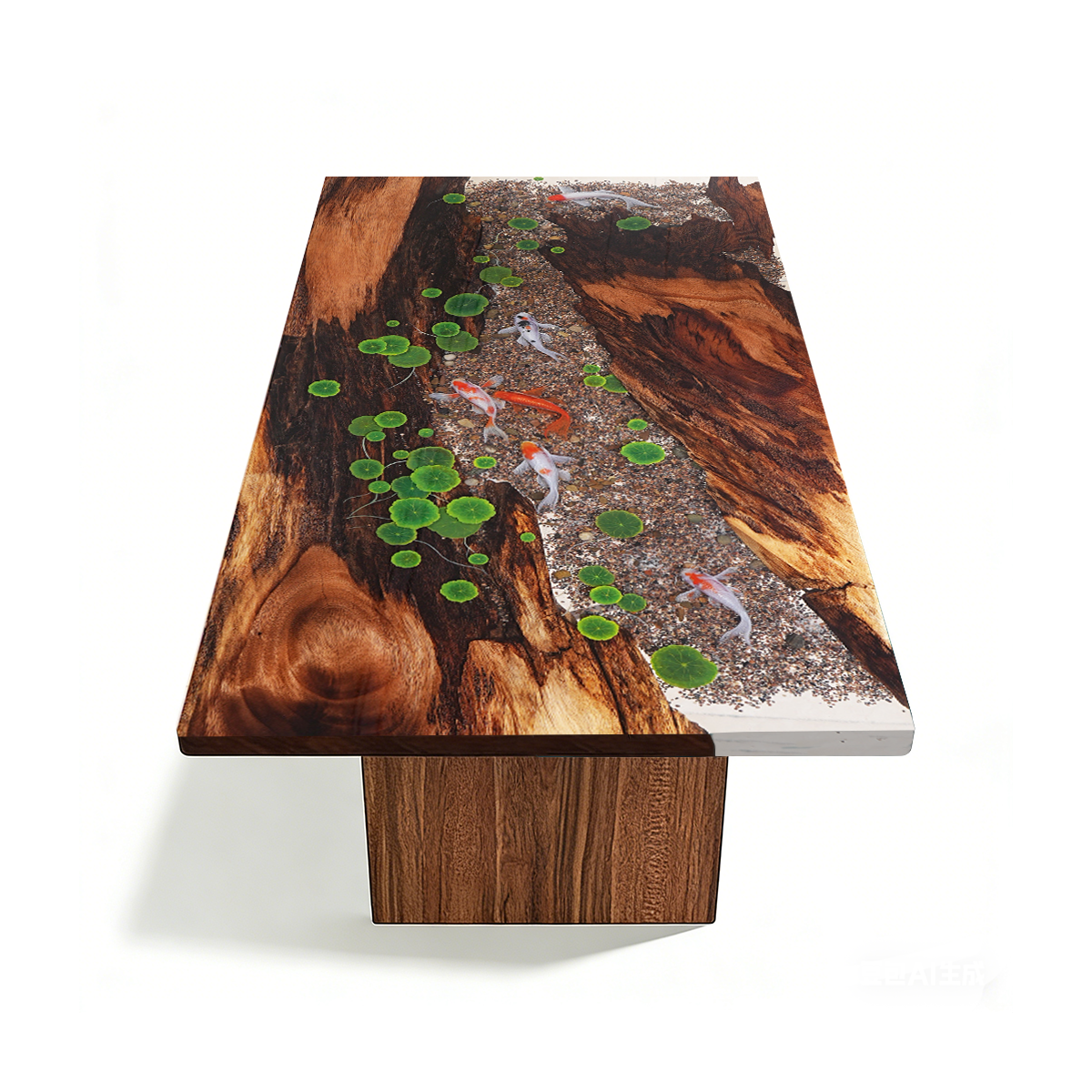 Cunninghamia Wood Koi Fish Rectangular Resin Table