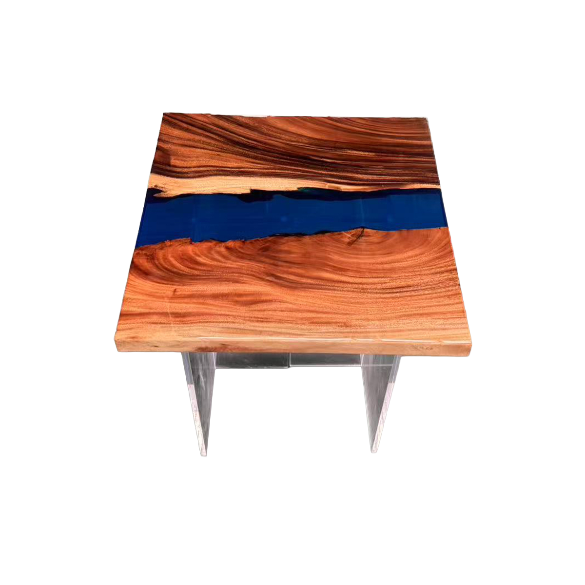 Walnut Wood Resin Blue River Side Table