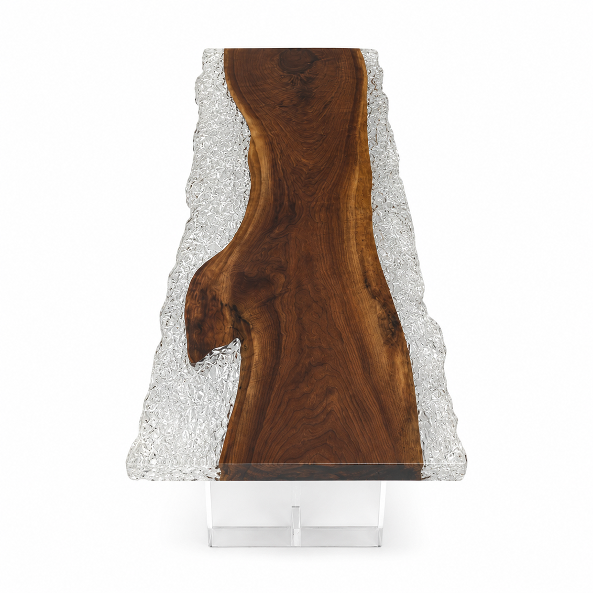 Black Walnut Wood Crushed Ice Clear Edge Epoxy Resin Dining Table 37.4"W x 93.7"L Thickness 2.0"