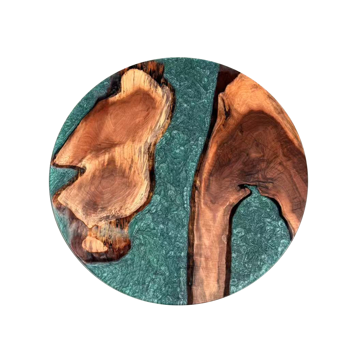 Walnut Wood Teal Resin Round Table