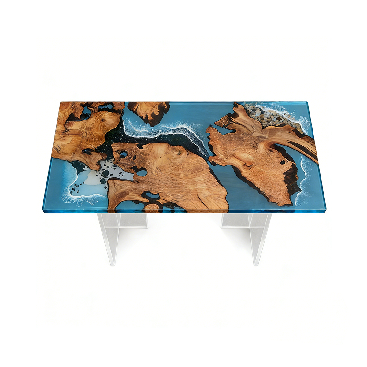 Poplar Wood Ocean Scene Rectangle Resin Coffee Table