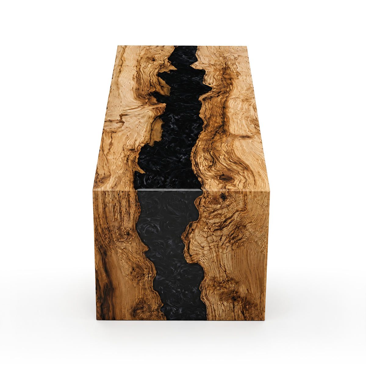 Olive Wood Black River Epoxy Resin Waterfall Dining Table