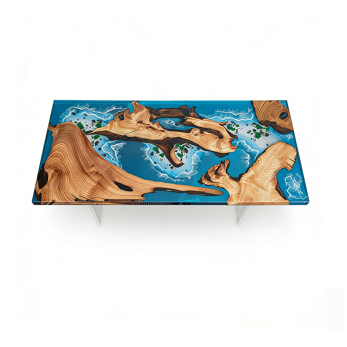 Olive Wood Ocean Scene Rectangle Epoxy Resin Dining Table