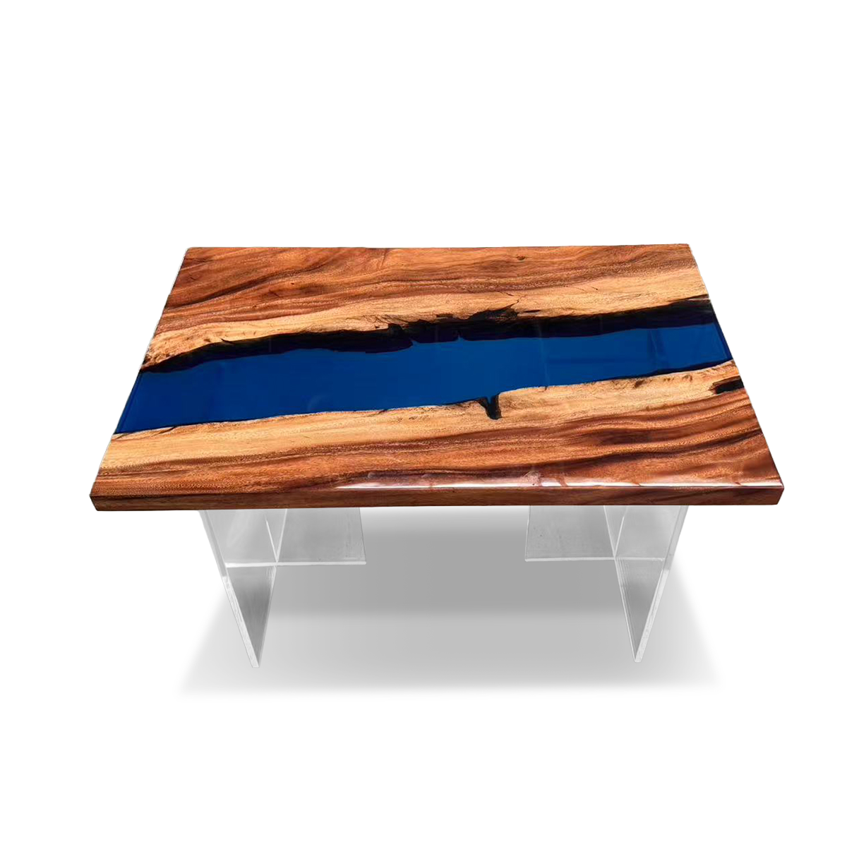 Walnut Wood Rectangle Blue Coffee Table