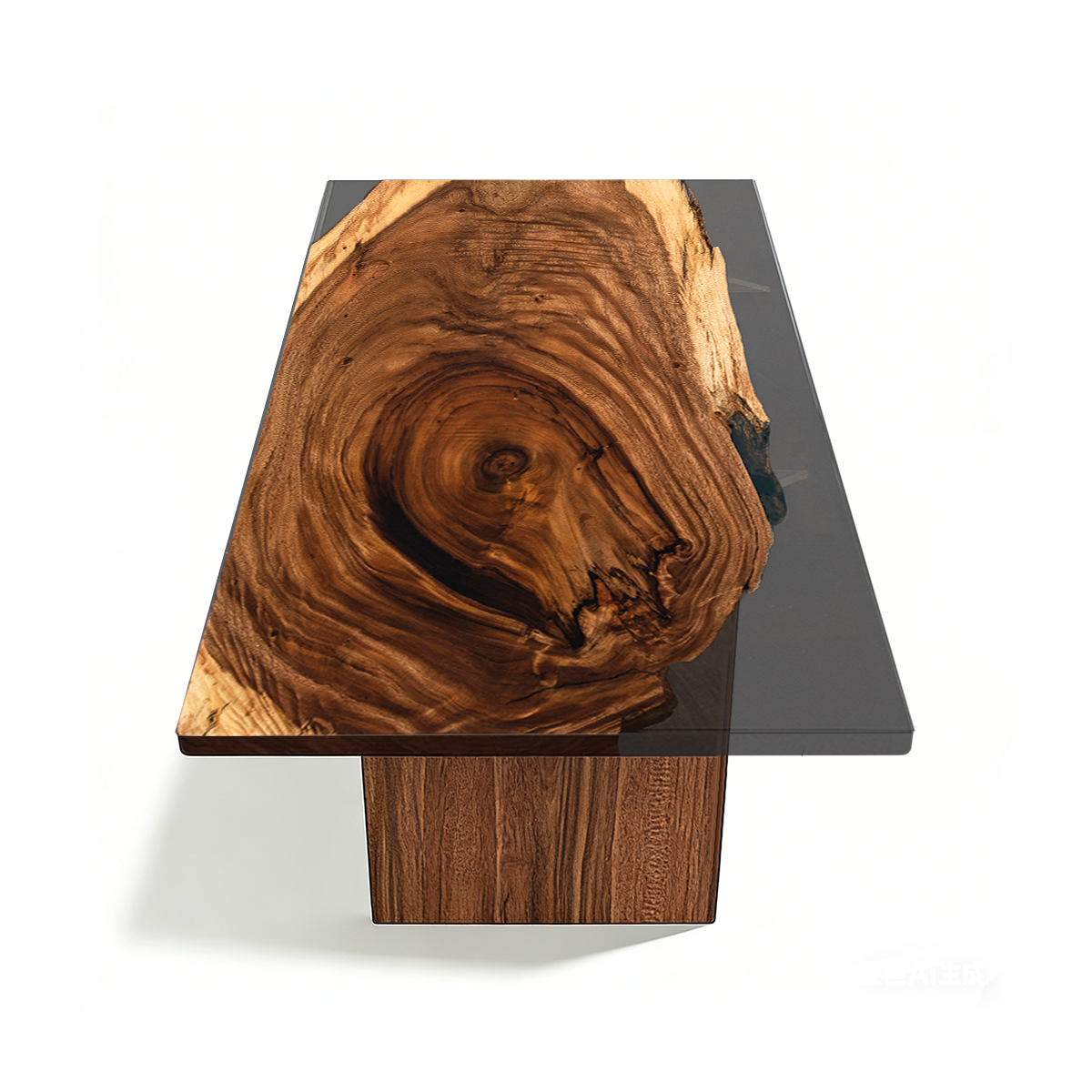 Black Walnut Wood Rectangle Resin Coffee Table