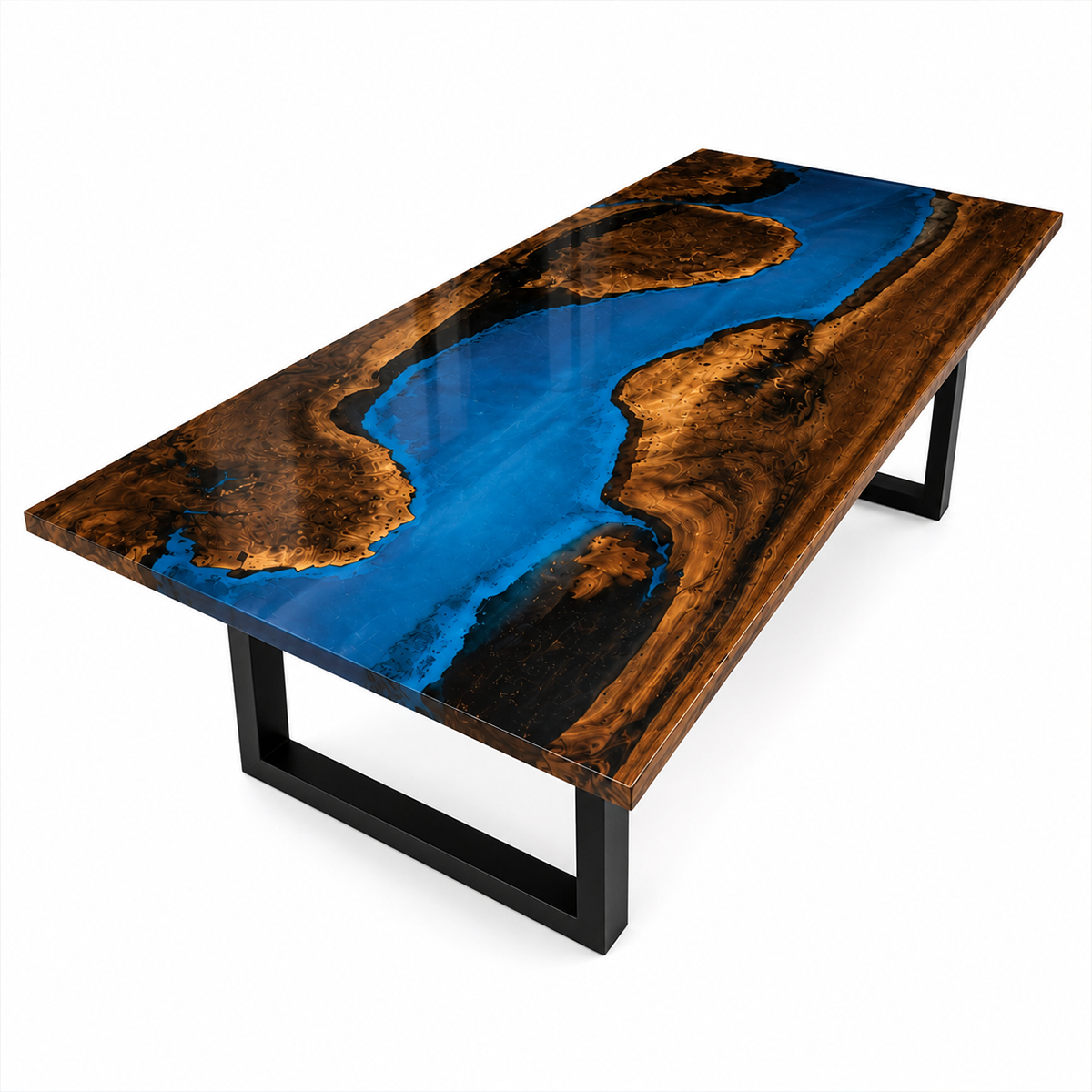 Luxury Black Walnut Wood Blue River Epoxy Conference Table