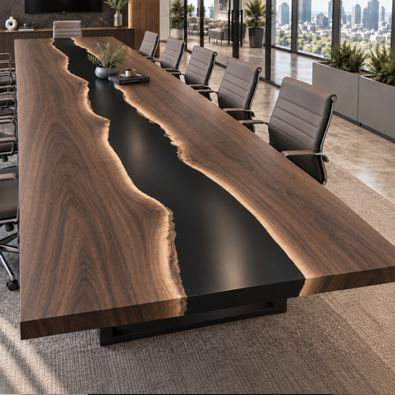 Large Custom Handcrafted Black Walnut Epoxy Resin River Office Conference Table