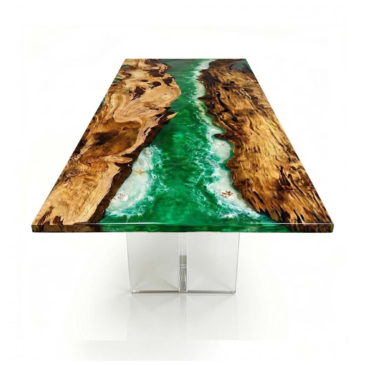 Olive Wood Green Ocean Wave Epoxy Resin Conference Table