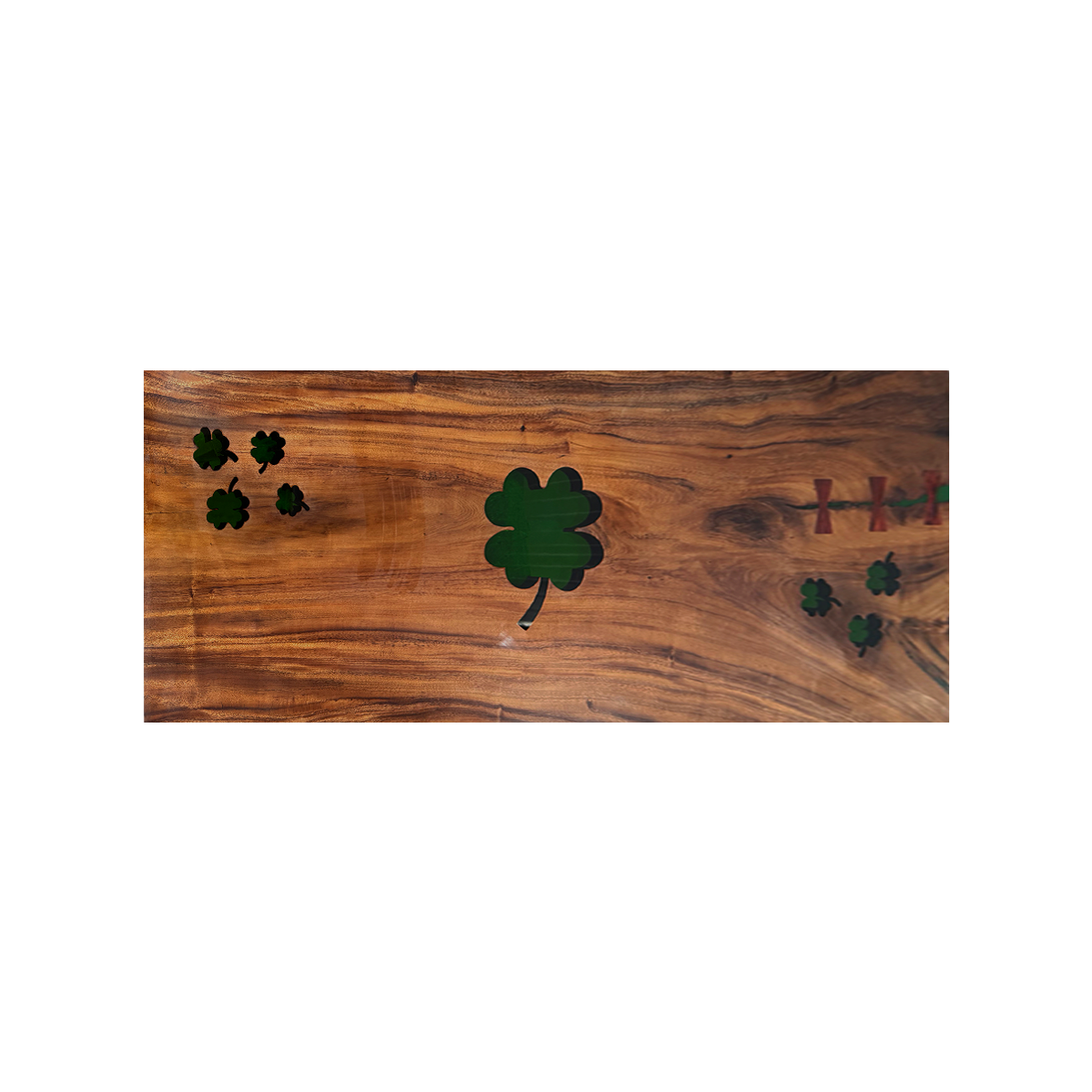 Walnut Wood Shamrock Inlay  Epoxy Resin Dining Table