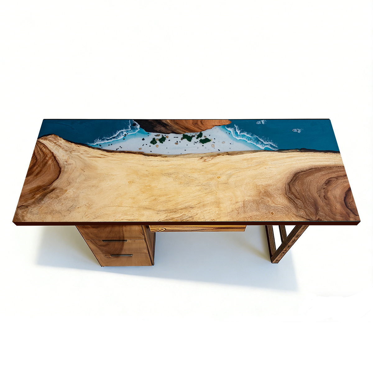 Walnut Wood Ocean Wave Epoxy Desk
